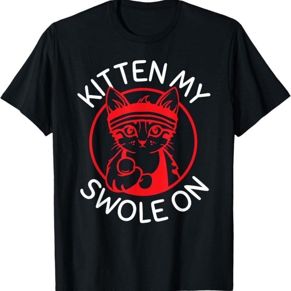 Funny Kitten Gym Shirt, Cute Cat Lifting Weights Fitness Graphic Unisex Tee 05